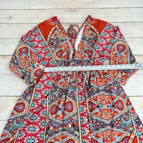 Women's Bohemian Short Floral Dress V-Neck, 3/4 Sleeve Outfit Size S - Picture 9 of 15